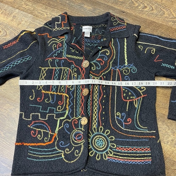 VTG 90s Chicos Embroidered Floral Artsy Hippie Cardigan Sweater Women 2 Large 12 - Picture 3 of 11